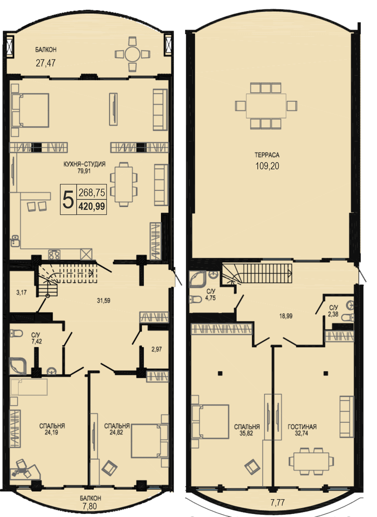 Студия, 397.7 м² · Акватория