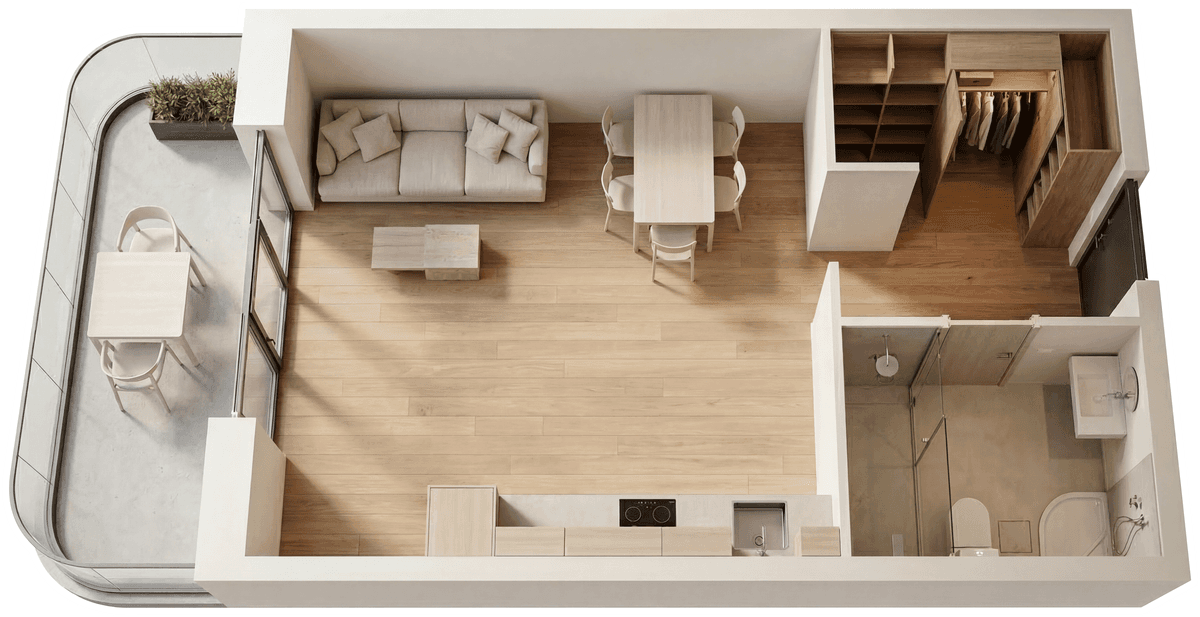 Студия, 42.3 м² · Юсуповский