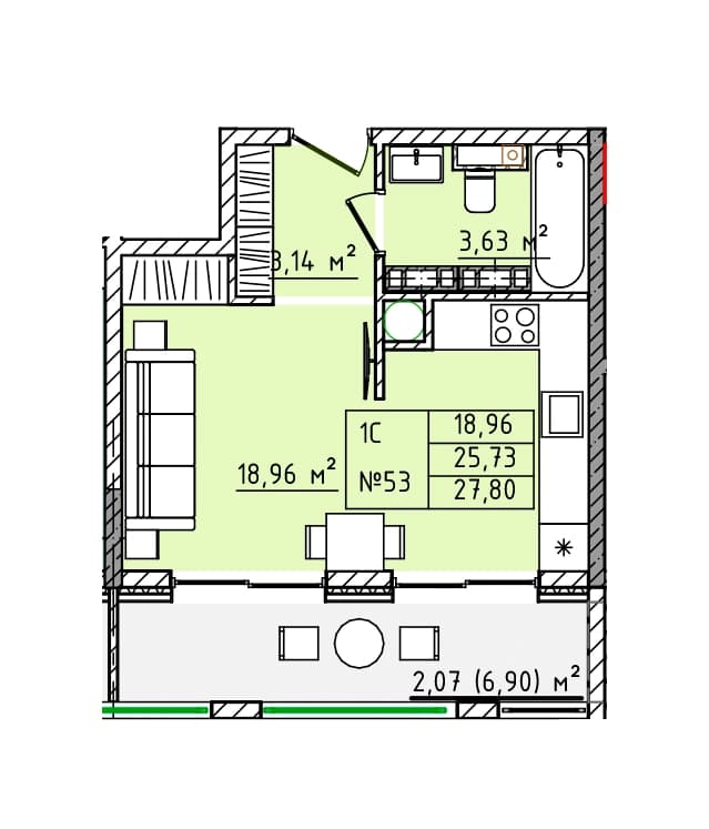 Студия, 27.8 м² · Олимпия 2.0