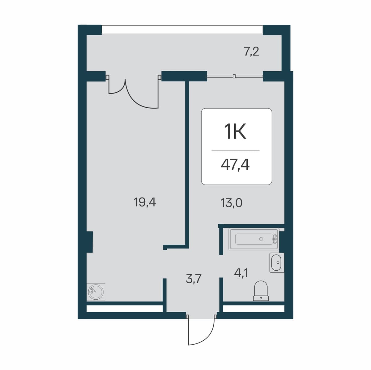 1-к, 47.4 м² · Расцветай в Массандре