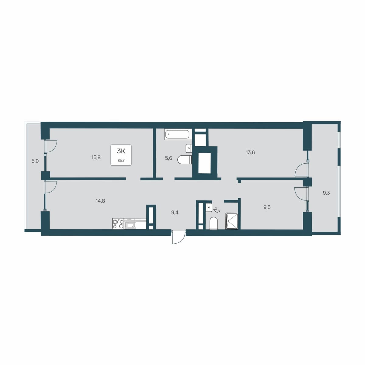 3-к, 85.7 м² · Расцветай Первоцвет