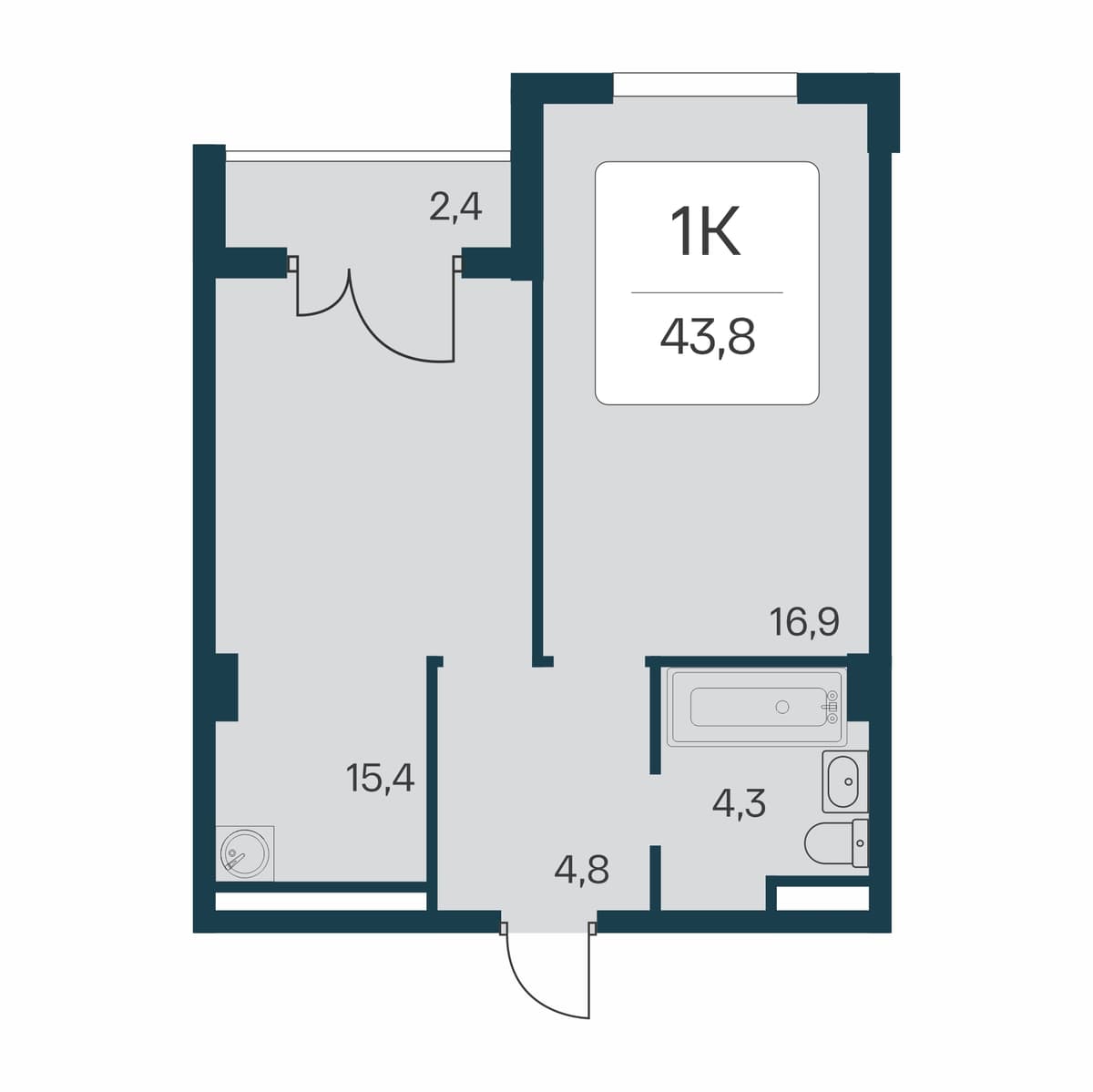 1-к, 43.8 м² · Расцветай в Массандре