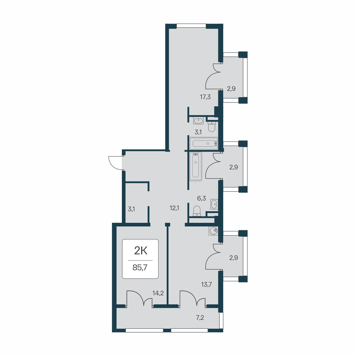 2-к, 85.7 м² · Расцветай в Массандре