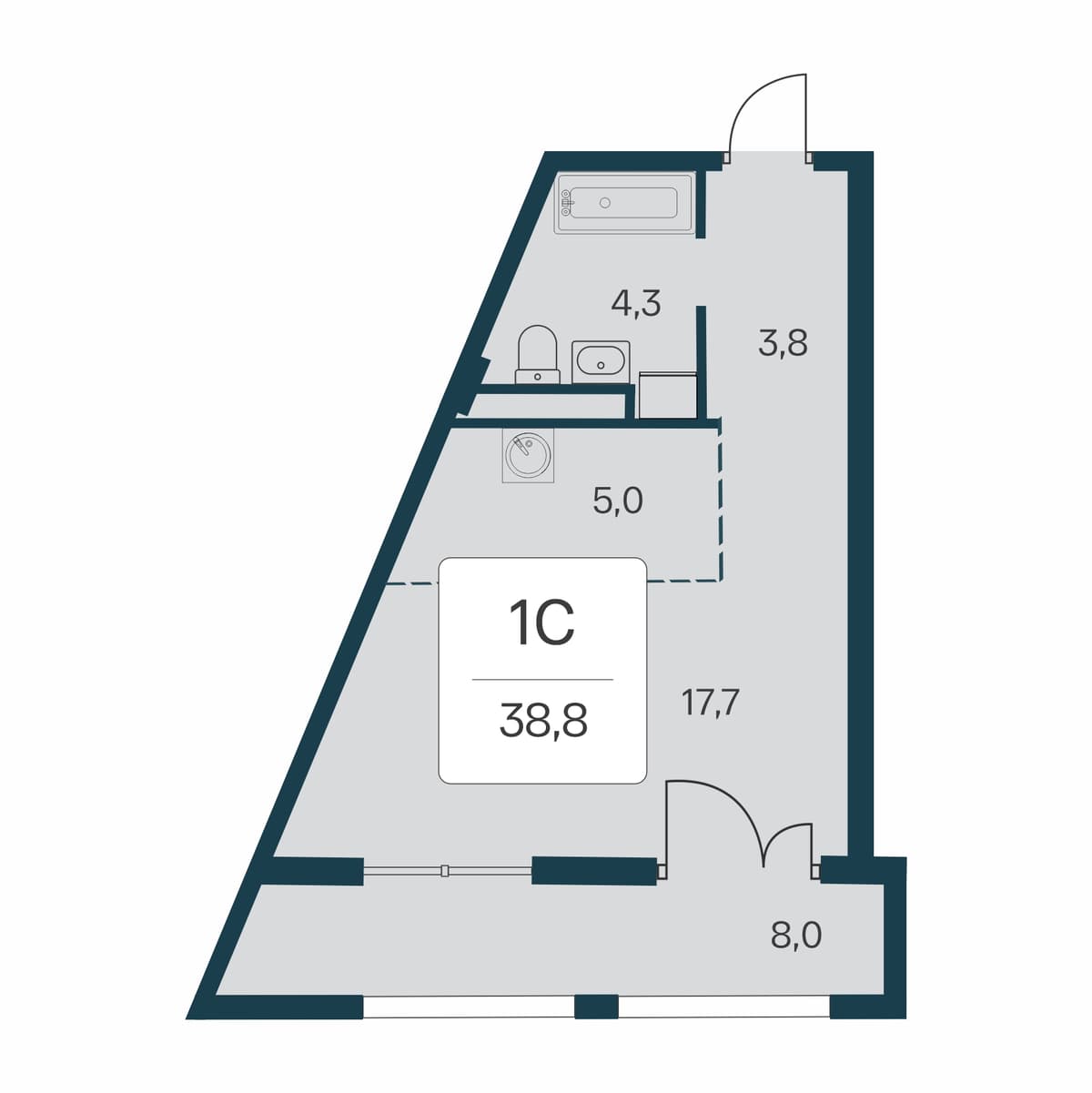 Студия, 38.8 м² · Расцветай в Массандре