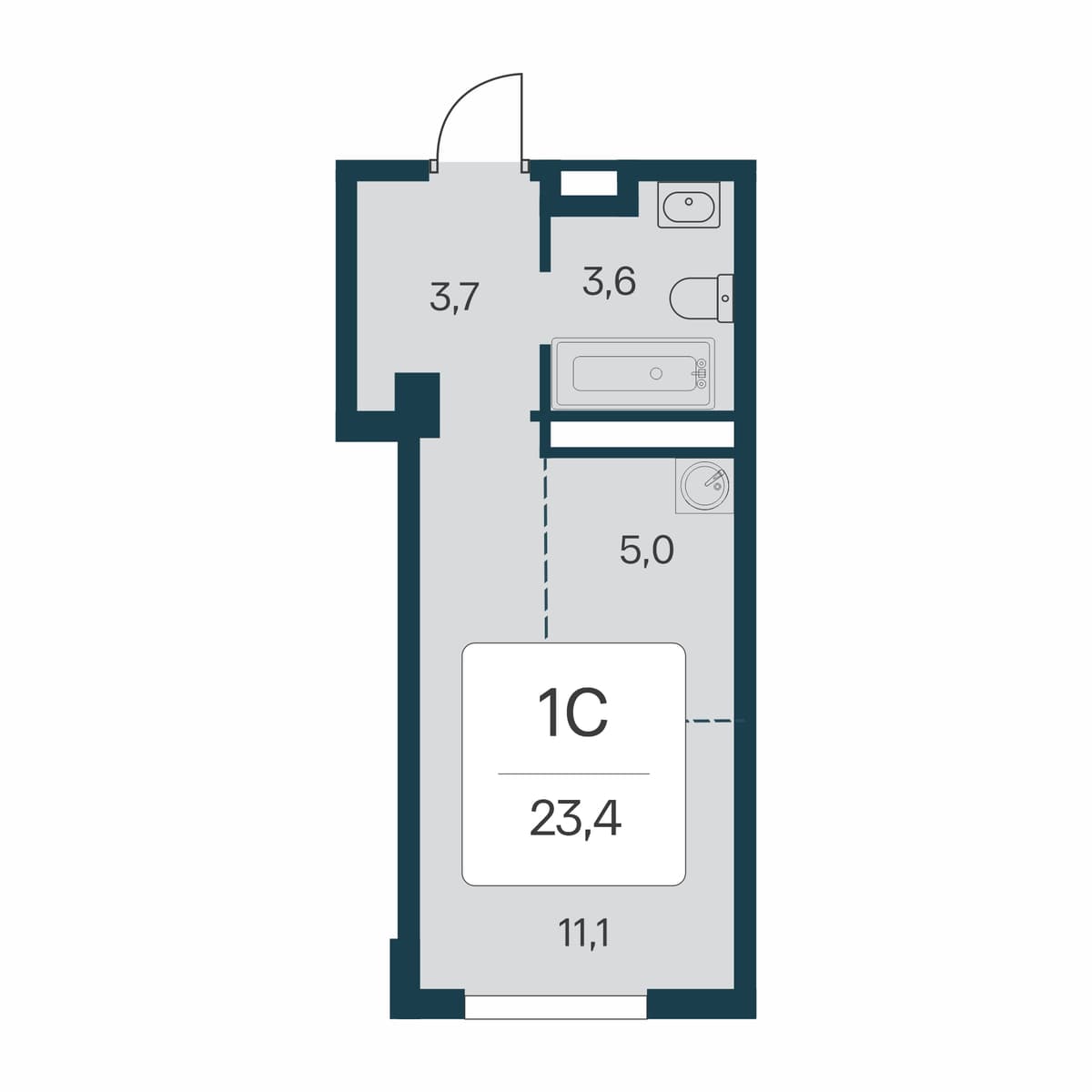 Студия, 23.4 м² · Расцветай в Массандре