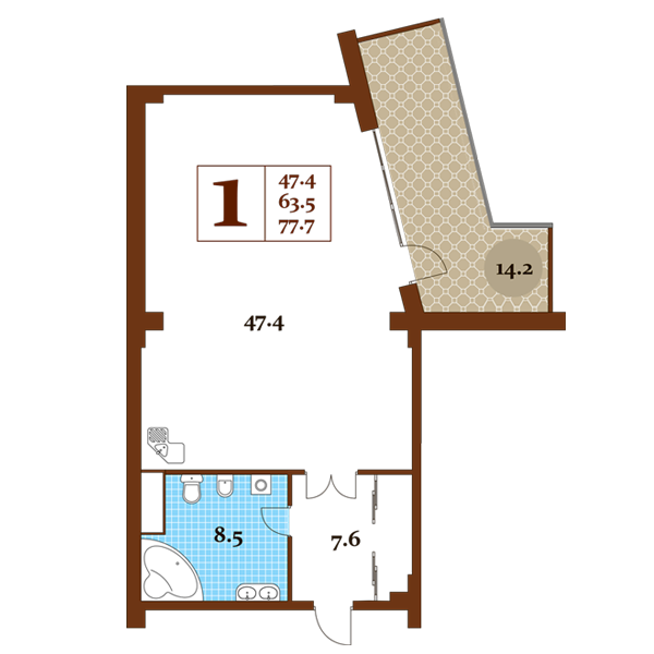 1-к, 77.7 м² · Царский Берег