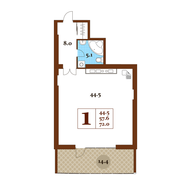 1-к, 72 м² · Царский Берег