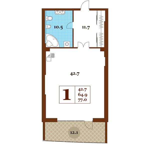 1-к, 77 м² · Царский Берег