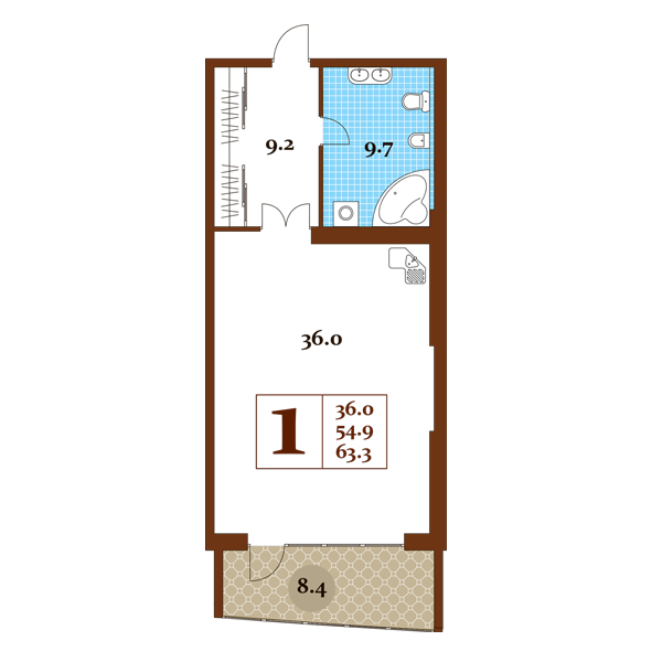 1-к, 63.3 м² · Царский Берег