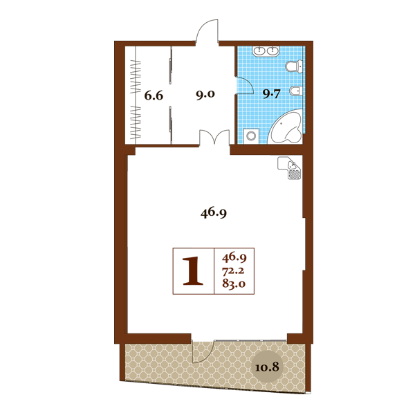 1-к, 83 м² · Царский Берег